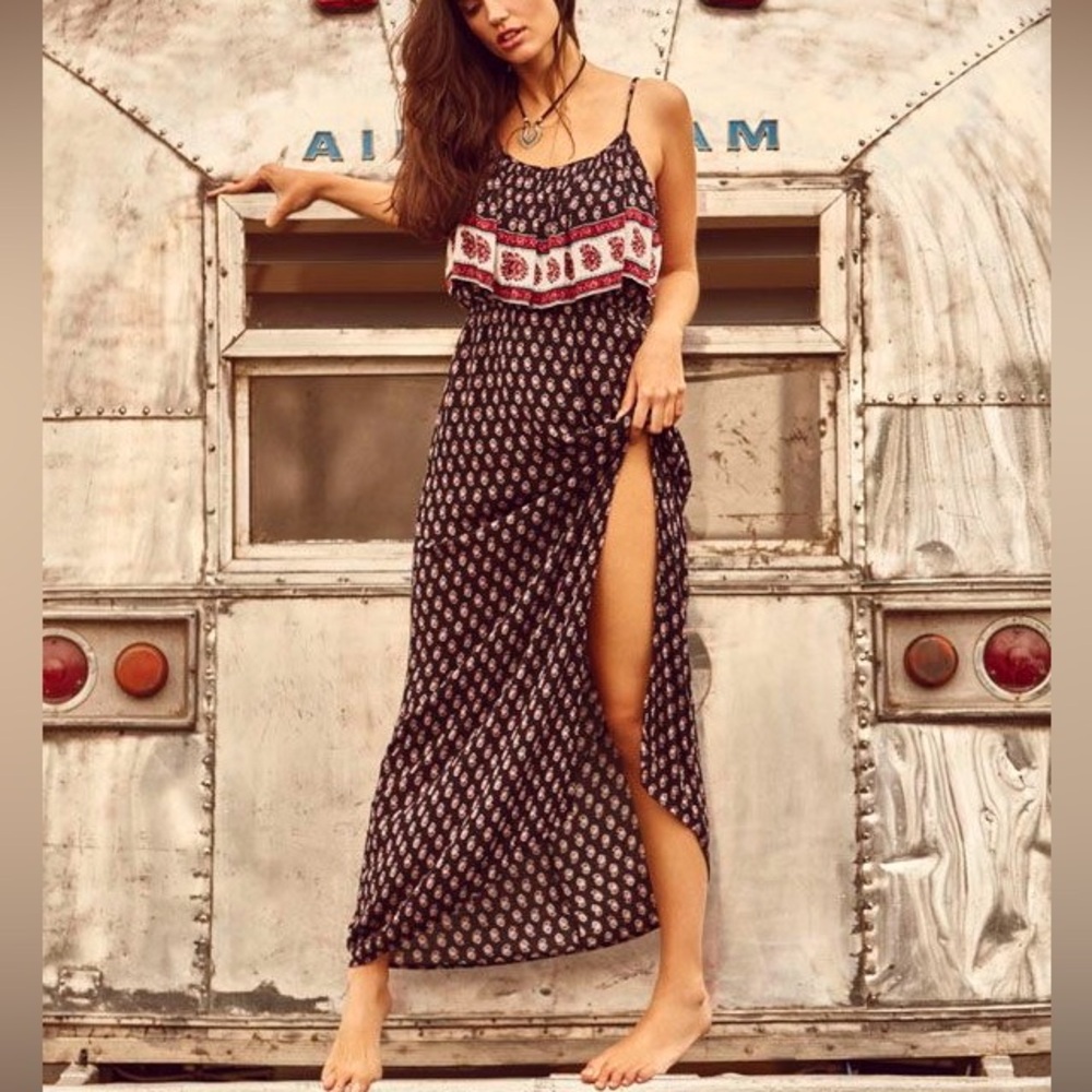 American Eagle strappy bohemian blue maxi dress  with leg slit XXS